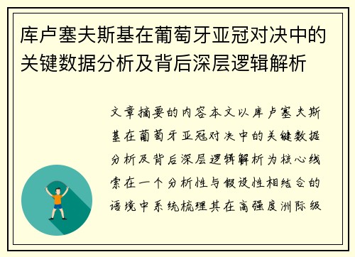 库卢塞夫斯基在葡萄牙亚冠对决中的关键数据分析及背后深层逻辑解析